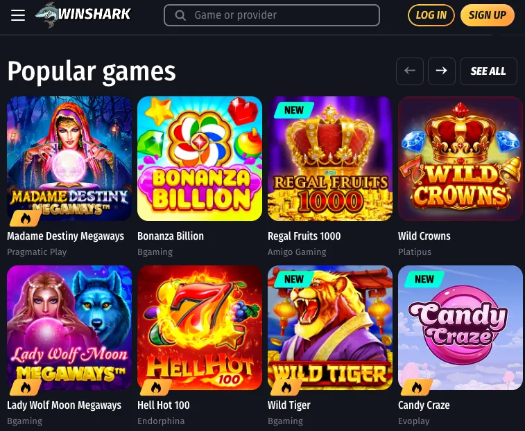 WinShark pokies games