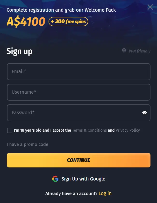 WinShark Casino Australia register